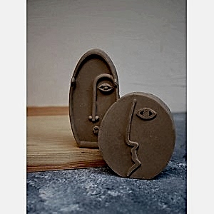 2'li İskandinav Tasarım Dekoratif Heykel Soyut Yüz Beton Obje Seti KAHVE