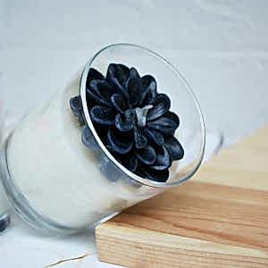 Dekoratif SİYAH Çiçekli Kokulu Bardak Mum