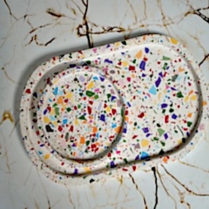 Terrazzo 2'li Beton Döküm Oval Sunum Tabağı Veya Terrazo Mum Tabağı 24 cm