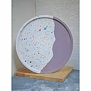Çift Renk Terrazzo Tepsi Terrazzo Beton Döküm Sunumluk Organizer 30 cm Pembe