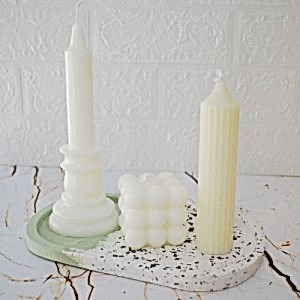 Yeşil Terrazzo Beton Döküm Oval Sunum Tabağı Veya Terrazo Mum Tabağı 24 cm