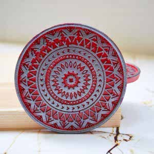 Beton Döküm KIRMIZI Tekli Bardak Altığı veya Mum Tabağı