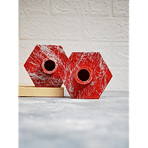 Kırmızı Silver Mermer Efekt 2'li Altıgen Beton Şamdan Mumluk