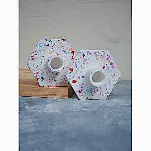 2'li Terrazzo Altıgen Beton Şamdan Mumluk