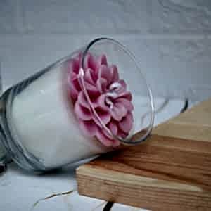 Dekoratif PEMBE Çiçekli Kokulu Bardak Mum