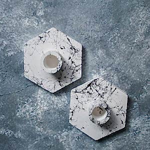 Mermer Efekt 2'li Altıgen Beton Şamdan Mumluk