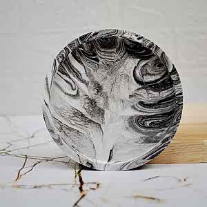 Beton Döküm Tekli Yuvarlak Siyah Mum Tabağı Mumluk