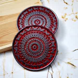 Beton Döküm KIRMIZI Tekli Bardak Altığı veya Mum Tabağı