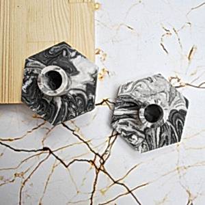 2'li Altıgen Şamdan Mumluk Siyah