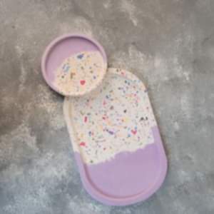 Terrazzo sunum Tabağı Seti 2'li Tabak Seti & Mum Tabağı Lila