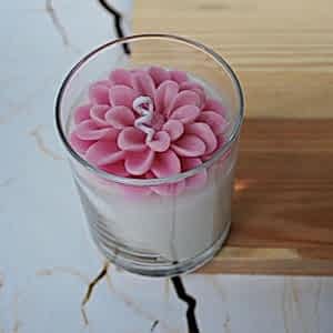 Dekoratif PEMBE Çiçekli Kokulu Bardak Mum