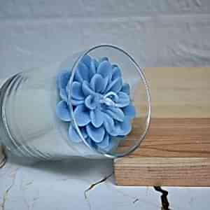 Dekoratif MAVİ  Çiçekli Kokulu Bardak Mum