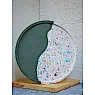 Çift Renk Terrazzo Tepsi Terrazzo Beton Döküm Sunumluk Organizer 30 cm Küf Yeşili