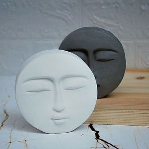 2'li Dekoratif  Yüz Model Obje Gri & Beyaz