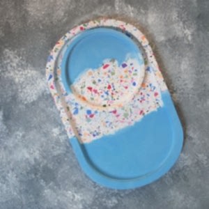 Terrazzo sunum Tabağı Seti 2'li Tabak Seti & Mum Tabağı Mavi