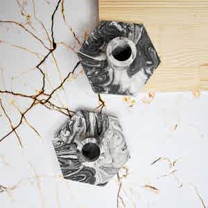 2'li Altıgen Şamdan Mumluk Siyah