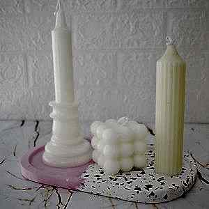 Pembe Terrazzo Beton Döküm Oval Sunum Tabağı Veya Terrazo Mum Tabağı 24 cm