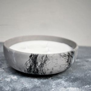 3 Fitilli Kokulu Çanak Mum Mermer Efekt Dekoratif Kase Mum