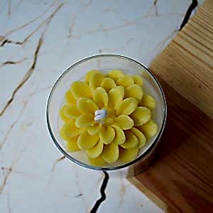 Dekoratif SARI Çiçekli Kokulu Bardak Mum