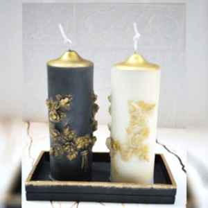 Antik Silindir Kokulu Dekoratif 2'li Mum Seti