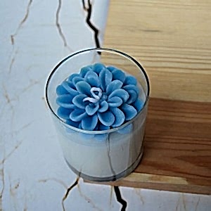 Dekoratif MAVİ  Çiçekli Kokulu Bardak Mum