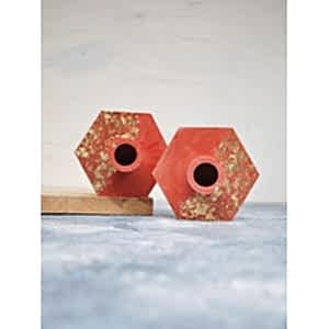 2'li Terracotta Altıgen Beton Şamdan Mumluk