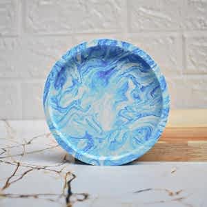 Beton Döküm Tekli Yuvarlak Mavi  Mum Tabağı Mumluk