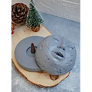 Beton Döküm 1 Tütsü Hediyeli Ay Yüzlü Konik Tütsülük