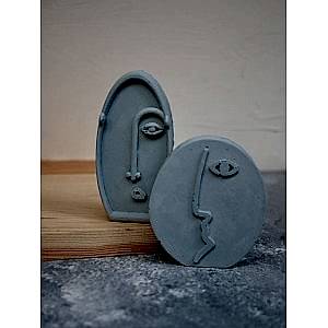 2'li İskandinav Tasarım Dekoratif Heykel Soyut Yüz Beton Obje Seti MAVİ