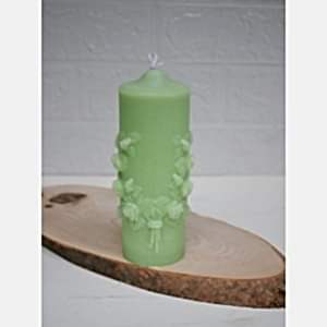 Dekoratif Silindir Mum Çiçekli Kokulu Mum 15cm YEŞİL