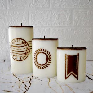Özel Tasarım Dekoratif 3'lü Büyük Silindir Mum 8 cm Çap 1512-9 cm Boy