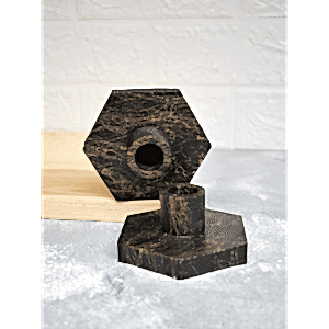 Siyah Gold Mermer Efekt 2'li Altıgen Beton Şamdan Mumluk