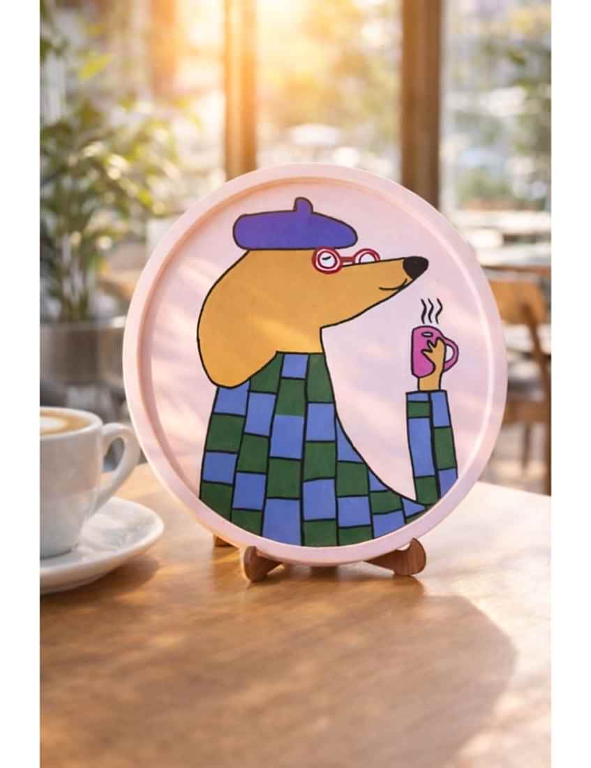 bereli köpek dekoratif sunum tabak 30 cm, köpek figürlü dekoratif tabak