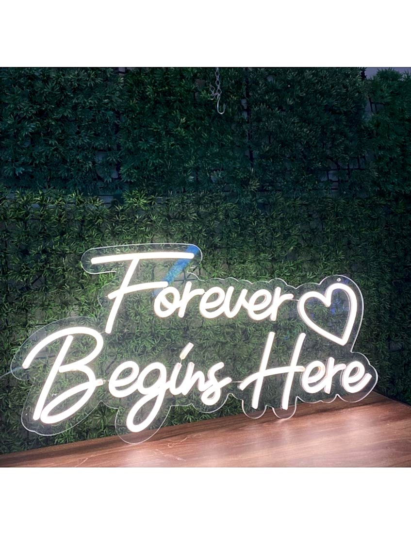forever begins here neon tabela 70 cm, dekoratif led neon yazı