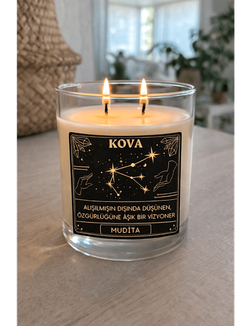 Kova burcu temalı kokulu bardak mum dekoratif hediye